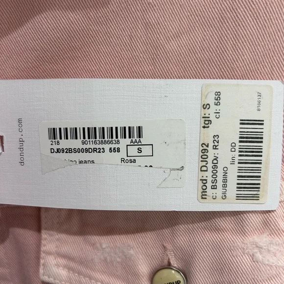 Dondup Italian Designer Light Pink Distressed Denim Jacket Size Small NWT Casual - Picture 7 of 10